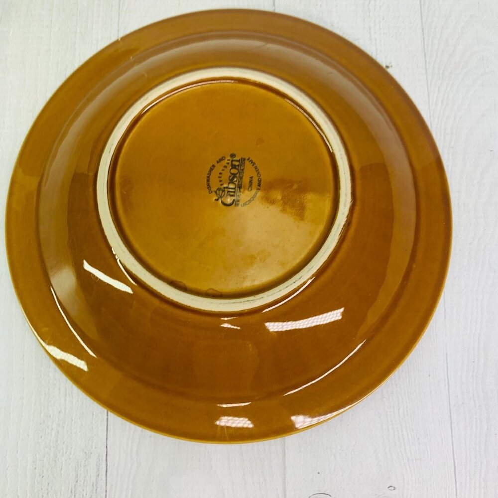 Gibson REGENT PARK Golden Brown Stoneware  Embossed Dots Soup Cereal Bowls Set 6 - Picture 3 of 10